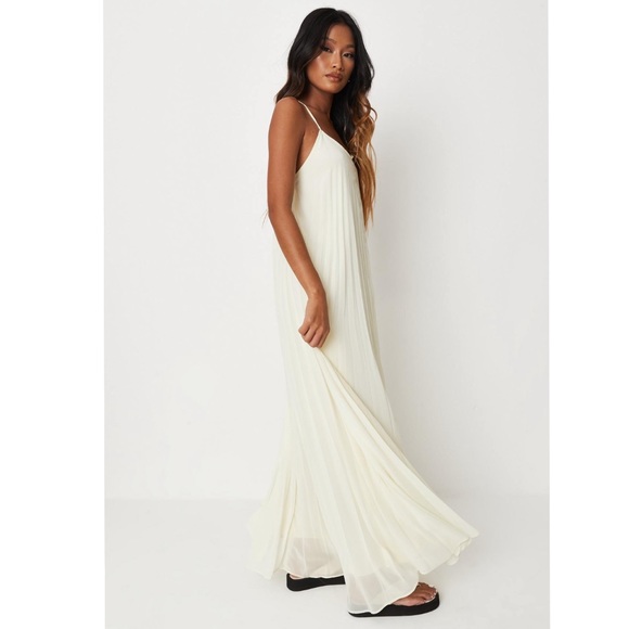 Missguided Dresses & Skirts - Cream Pleated Chiffon Strappy Cowl Neck Maxi Dress